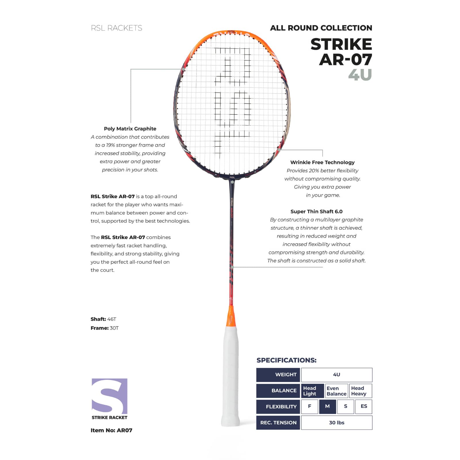 RSL Strike AR-07 Badmintonschläger - Besaitet