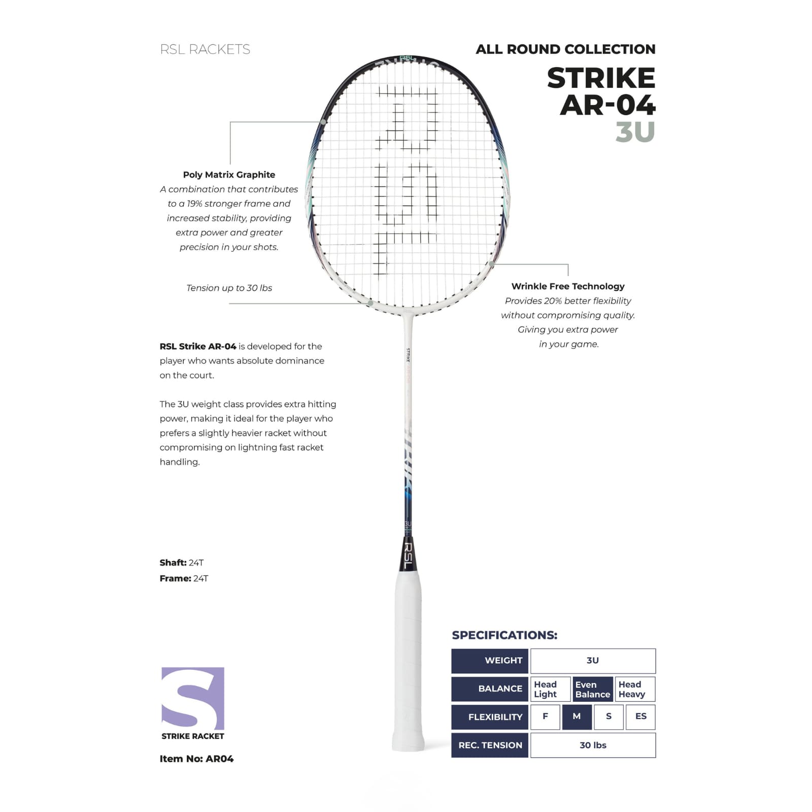 RSL Strike AR-04 Badmintonschläger - Besaitet