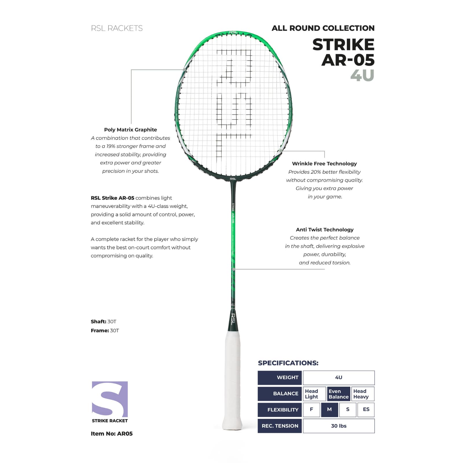 RSL Strike AR-05 Badmintonschläger - Besaitet